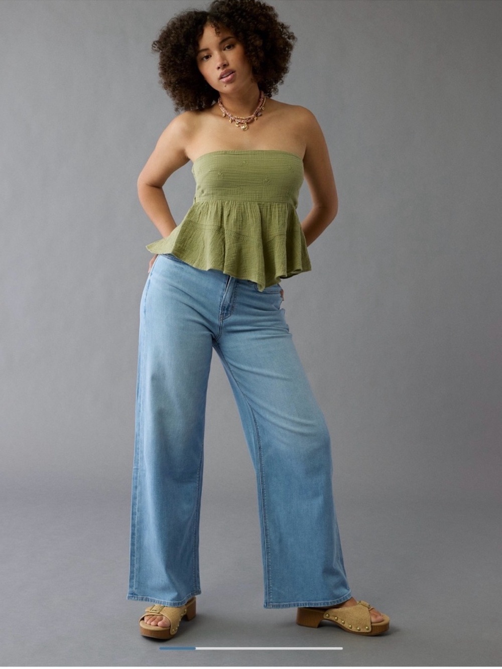American Eagle Curvy Dreamy Drape Baggy Wide Leg Super High Rise Jeans